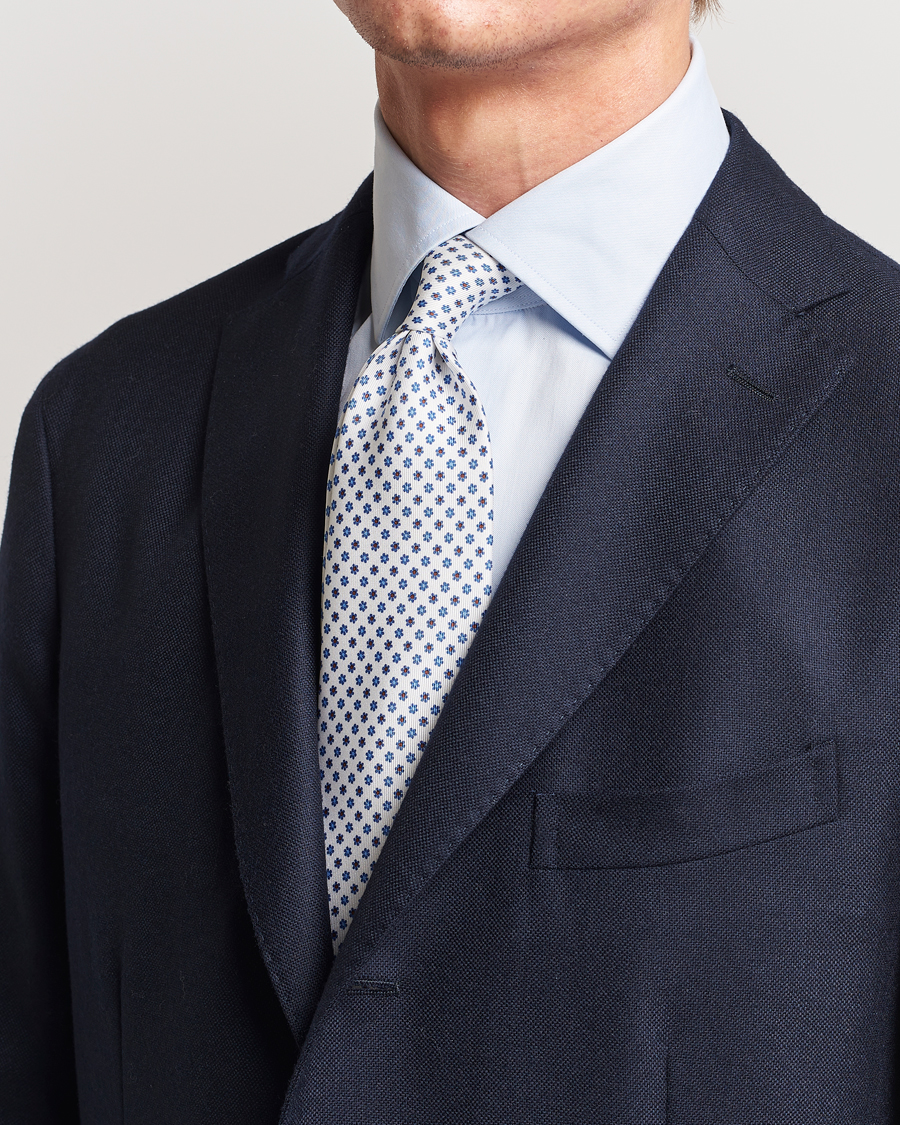 Herr | E. Marinella 3-Fold Printed Silk Tie White | E. Marinella | 3-Fold Printed Silk Tie White