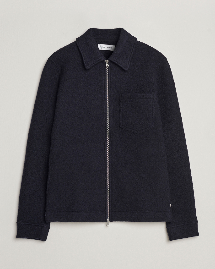 Herr | Tröjor | Samsøe Samsøe | Hannes Boiled Wool Full Zip Salute Navy
