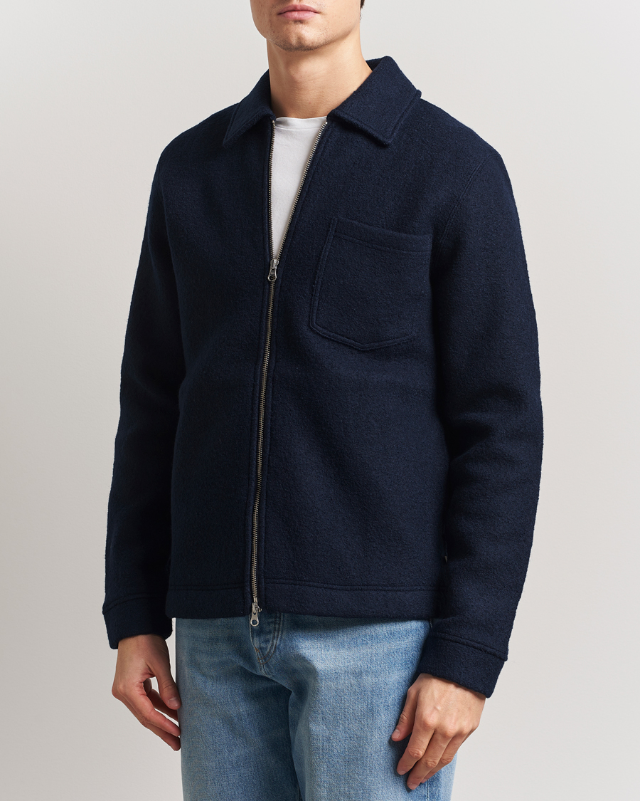 Herr | Tröjor | Samsøe Samsøe | Hannes Boiled Wool Full Zip Salute Navy