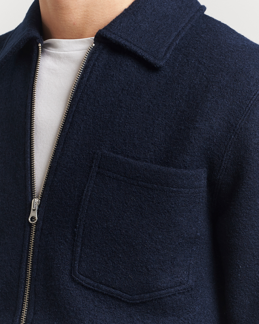 Herr | Tröjor | Samsøe Samsøe | Hannes Boiled Wool Full Zip Salute Navy