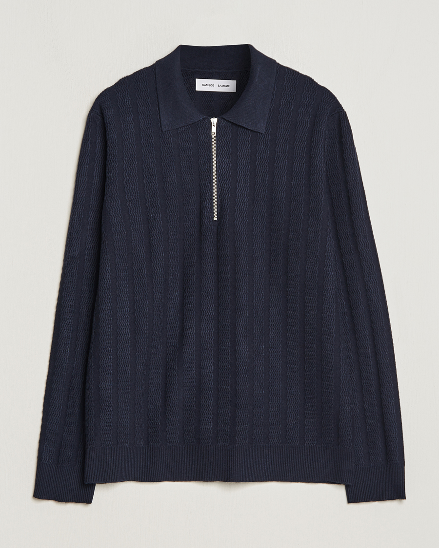 Herr | Tröjor | Samsøe Samsøe | Gabriel Structured Knitted Half Zip Salute Navy