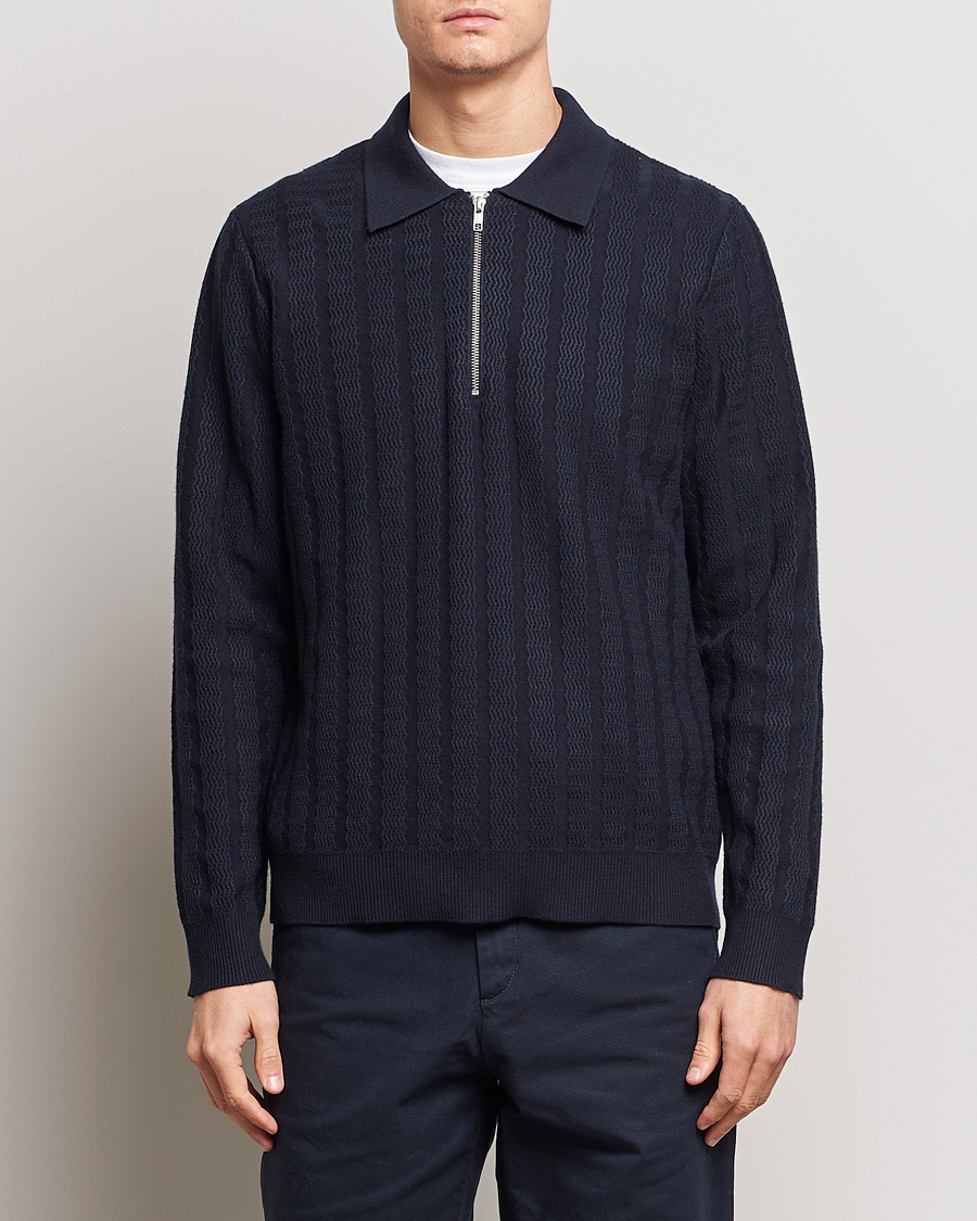 Herr | Tröjor | Samsøe Samsøe | Gabriel Structured Knitted Half Zip Salute Navy