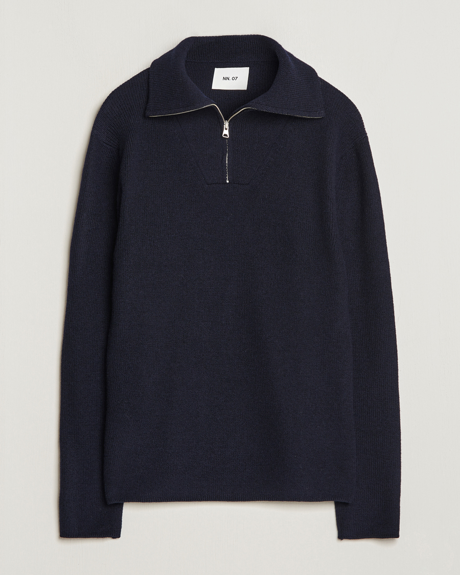 Herr | Tröjor | NN07 | Carl Rib Knitted Half Zip Navy Blue