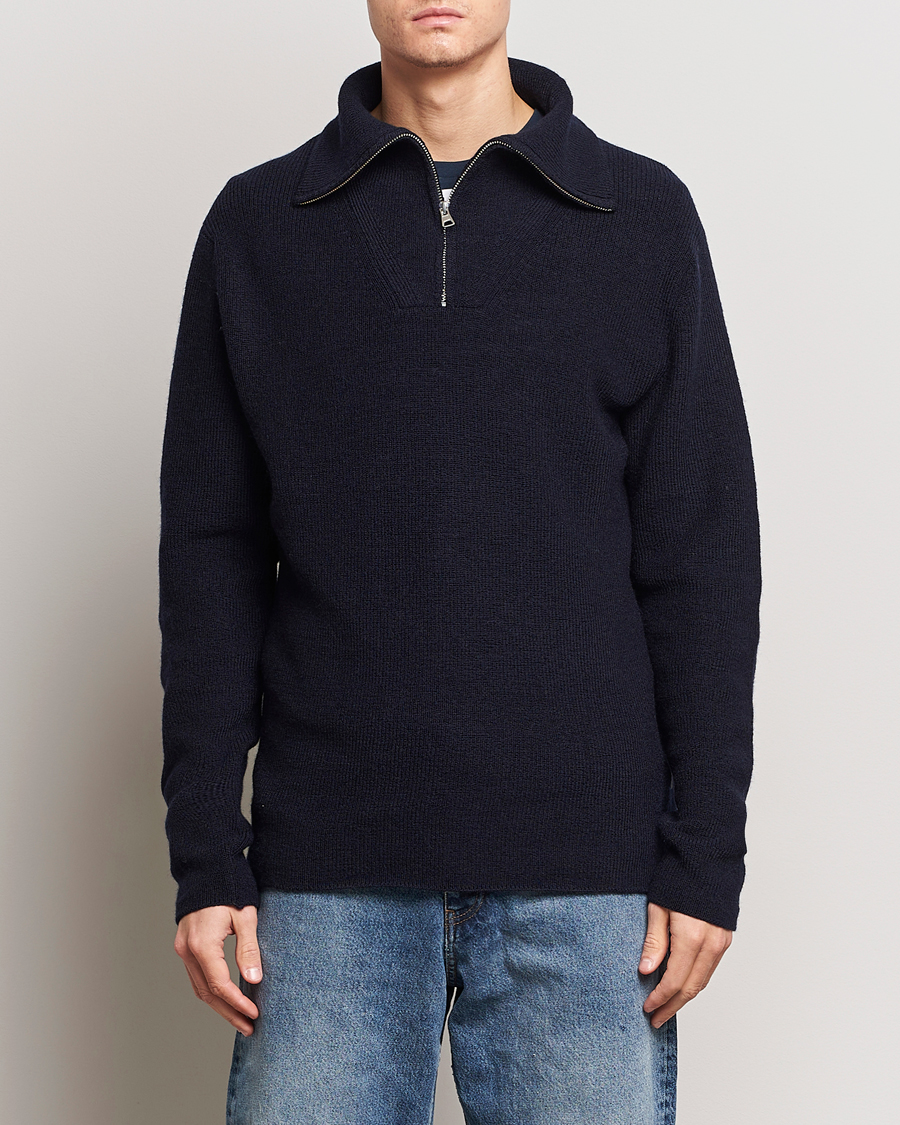 Herr | Tröjor | NN07 | Carl Rib Knitted Half Zip Navy Blue