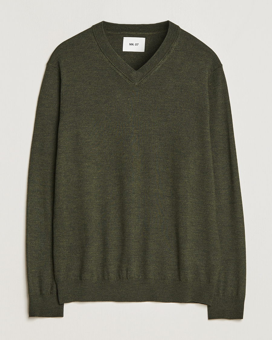 Herr | Tröjor | NN07 | Sergio V-Neck Pullover Dark Green