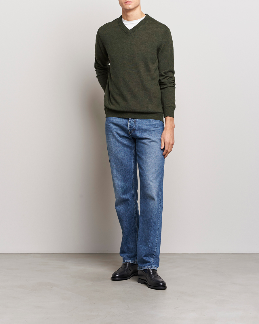 Herr | Tröjor | NN07 | Sergio V-Neck Pullover Dark Green