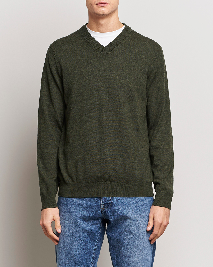 Herr | Tröjor | NN07 | Sergio V-Neck Pullover Dark Green