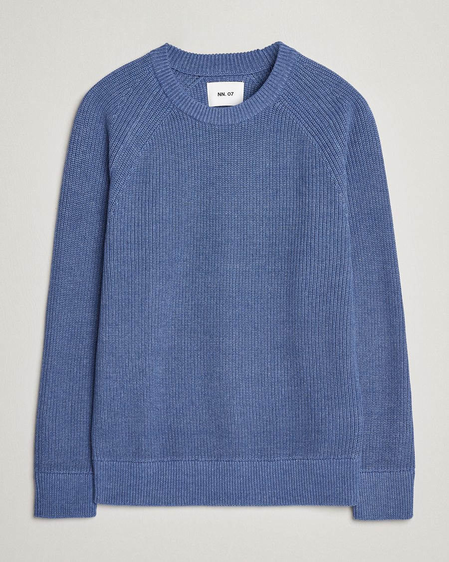 Herr | Tröjor | NN07 | Jacobo Cotton Knitted Crew Neck Grey Blue
