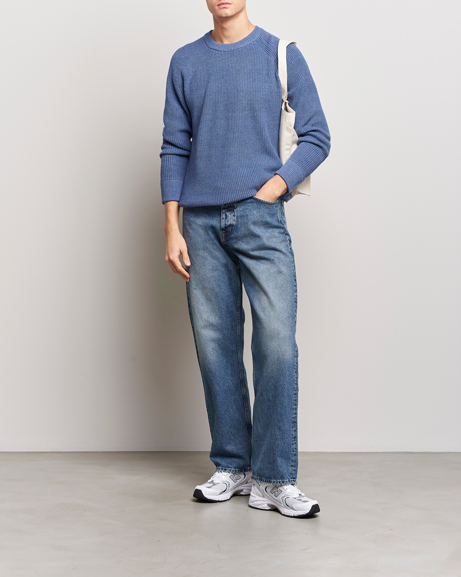 Herr | Tröjor | NN07 | Jacobo Cotton Knitted Crew Neck Grey Blue