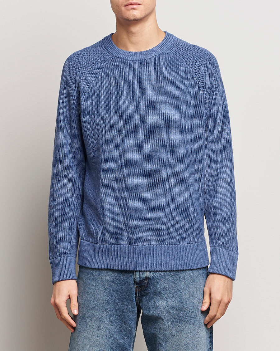 Herr | Tröjor | NN07 | Jacobo Cotton Knitted Crew Neck Grey Blue