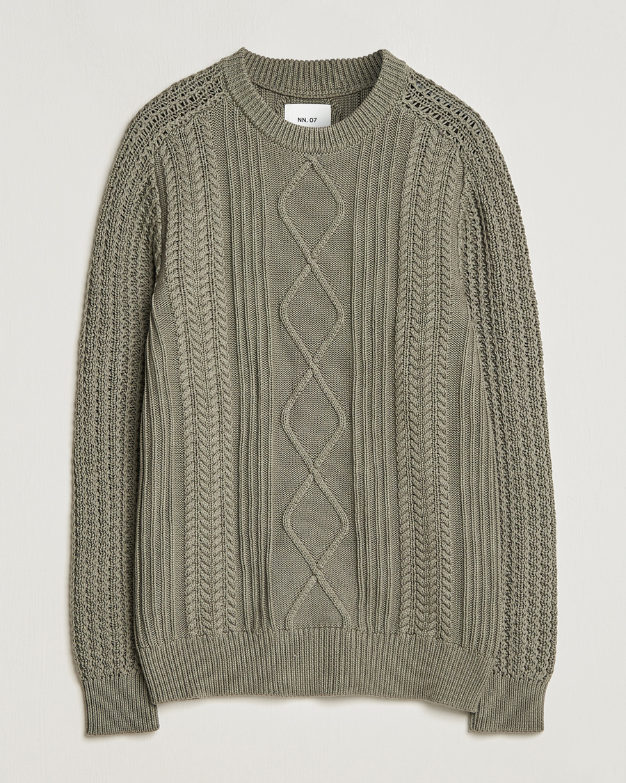Herr | Tröjor | NN07 | Caleb Cable Knit Sweater Khaki Sand