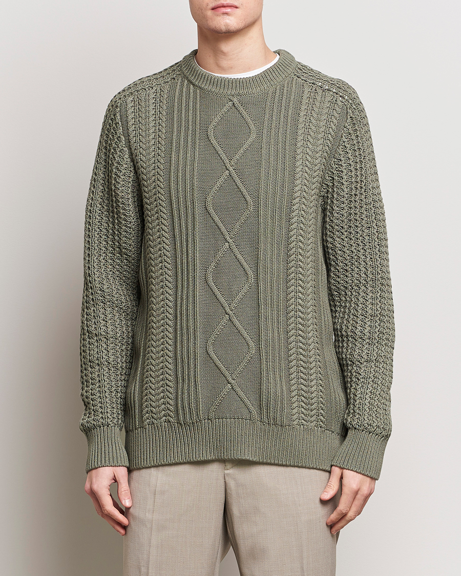 Herr | Tröjor | NN07 | Caleb Cable Knit Sweater Khaki Sand