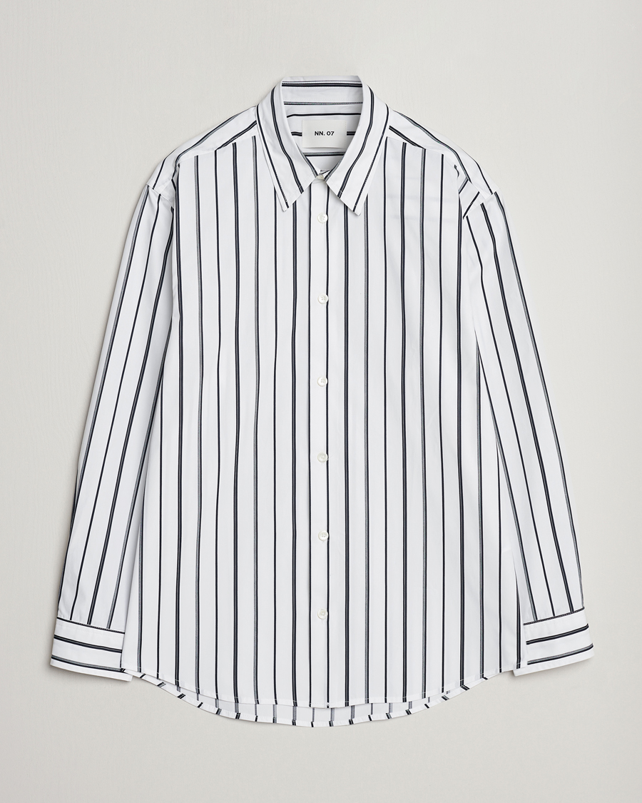 Herr | Skjortor | NN07 | Quinsy Striped Cotton Shirt White/Blue