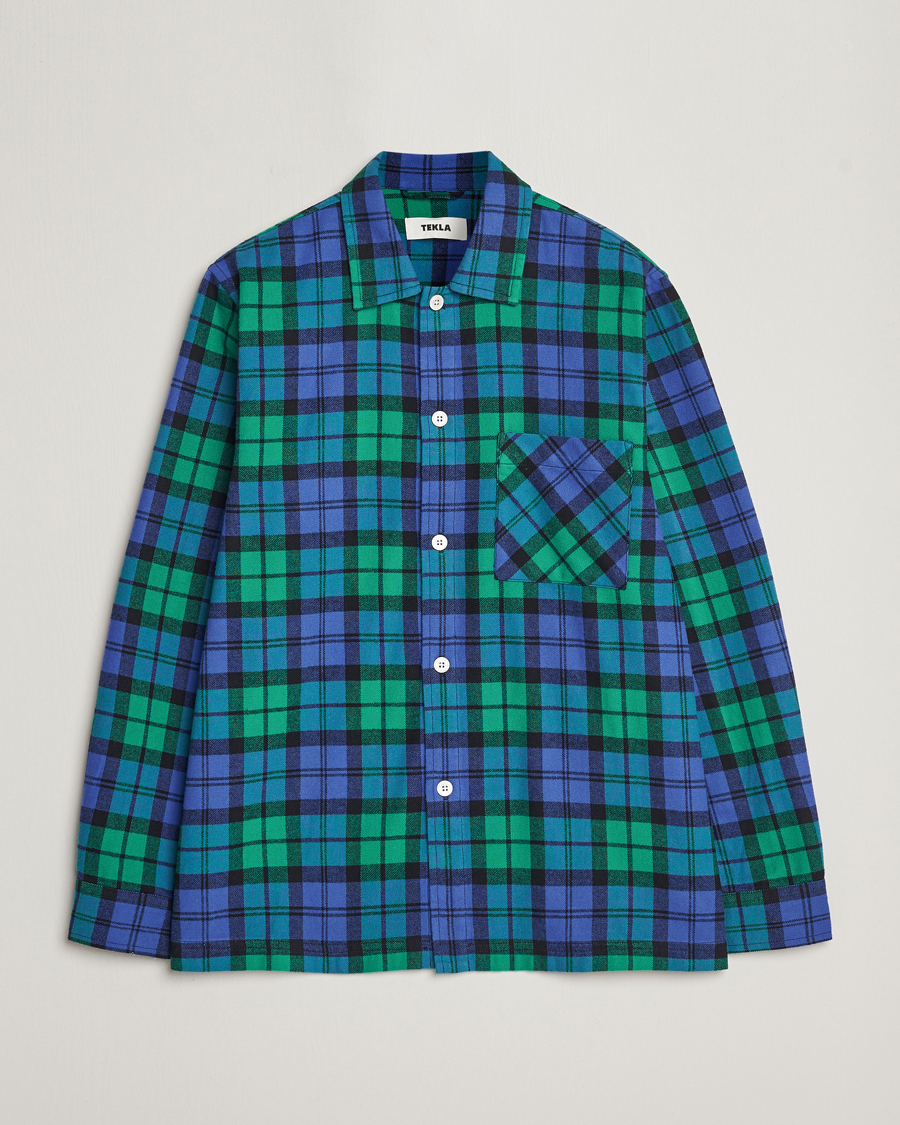 Herr | Pyjamas & Morgonrockar | Tekla | Flannel Checked Pyjama Shirt Green/Blue