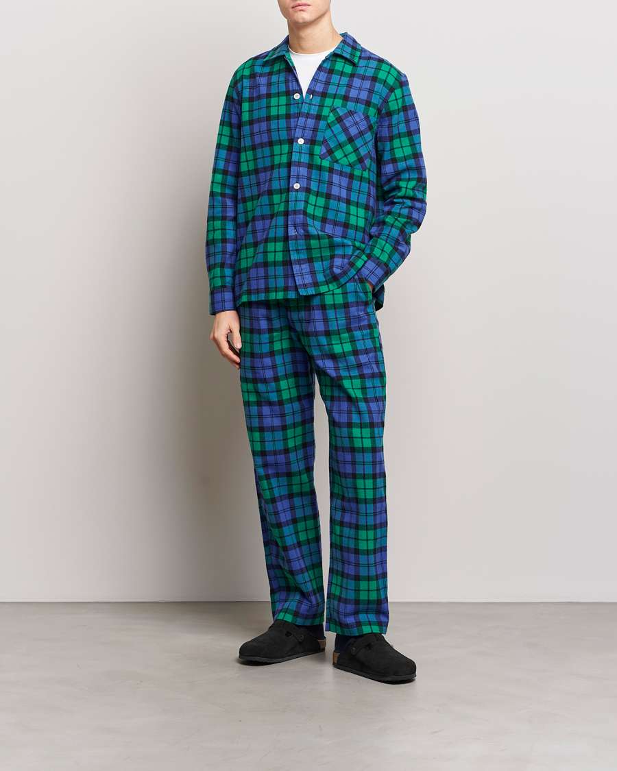 Herr | Pyjamas & Morgonrockar | Tekla | Flannel Checked Pyjama Shirt Green/Blue
