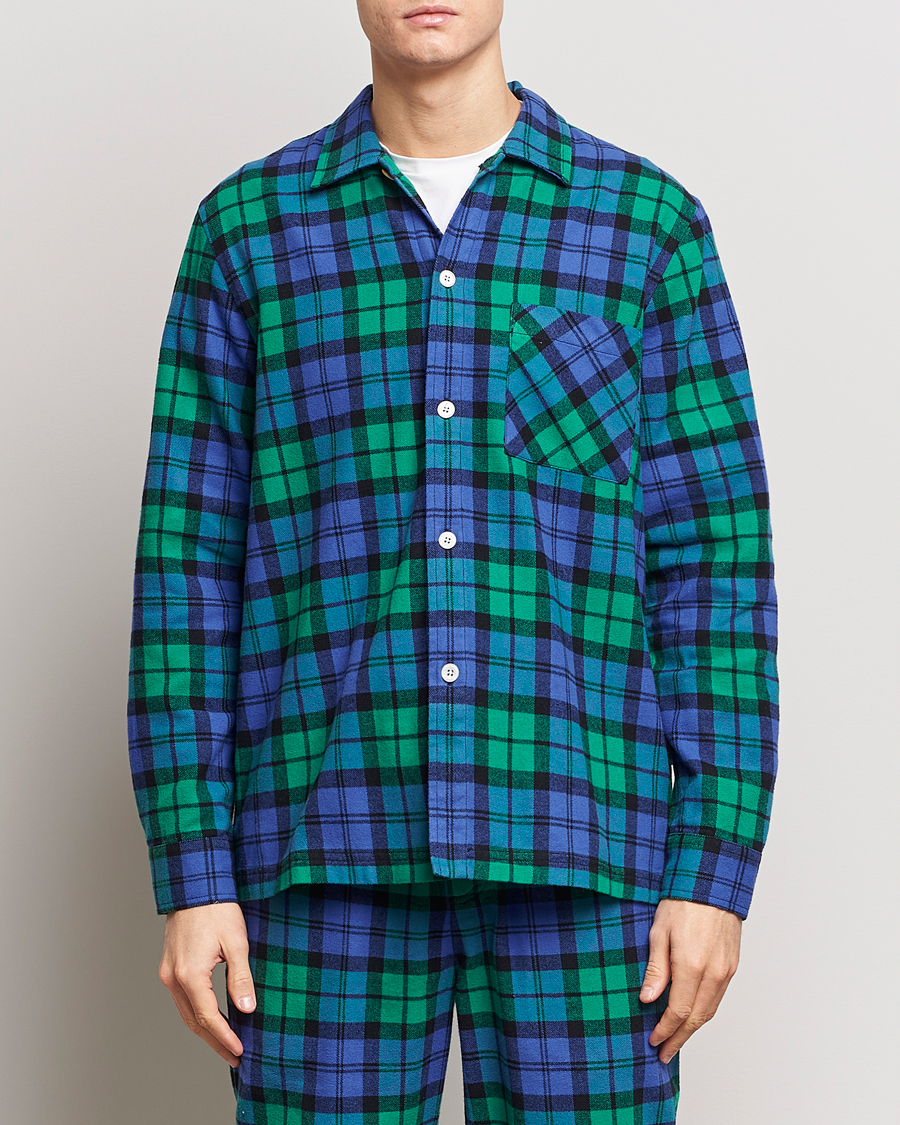 Herr | Pyjamas & Morgonrockar | Tekla | Flannel Checked Pyjama Shirt Green/Blue