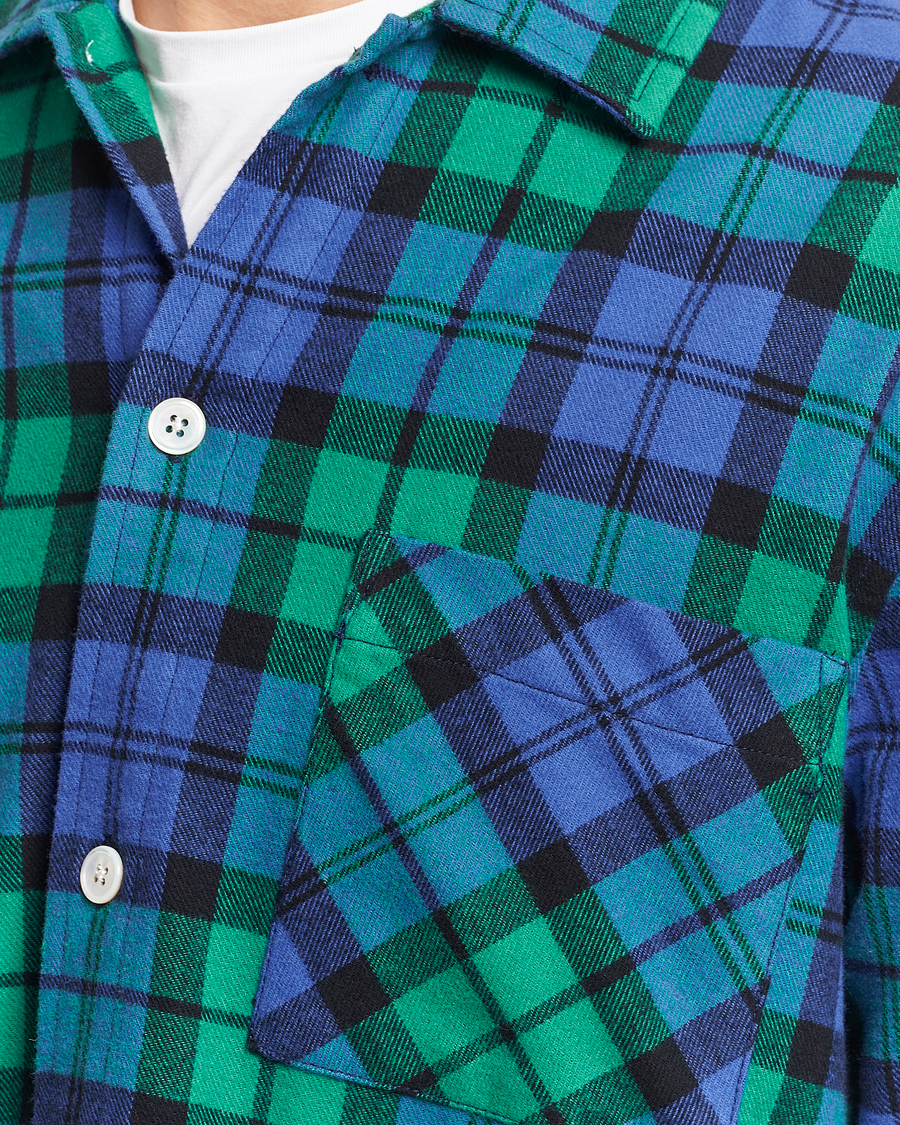 Herr | Pyjamas & Morgonrockar | Tekla | Flannel Checked Pyjama Shirt Green/Blue