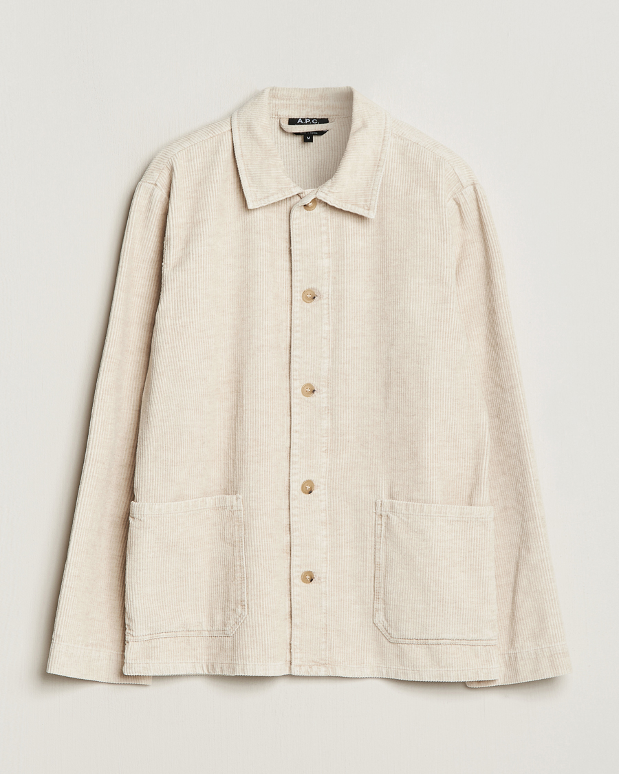Herr | Jackor | A.P.C. | Kerlouan Cotton/Linen Corduroy Shirt Jacket Ecru