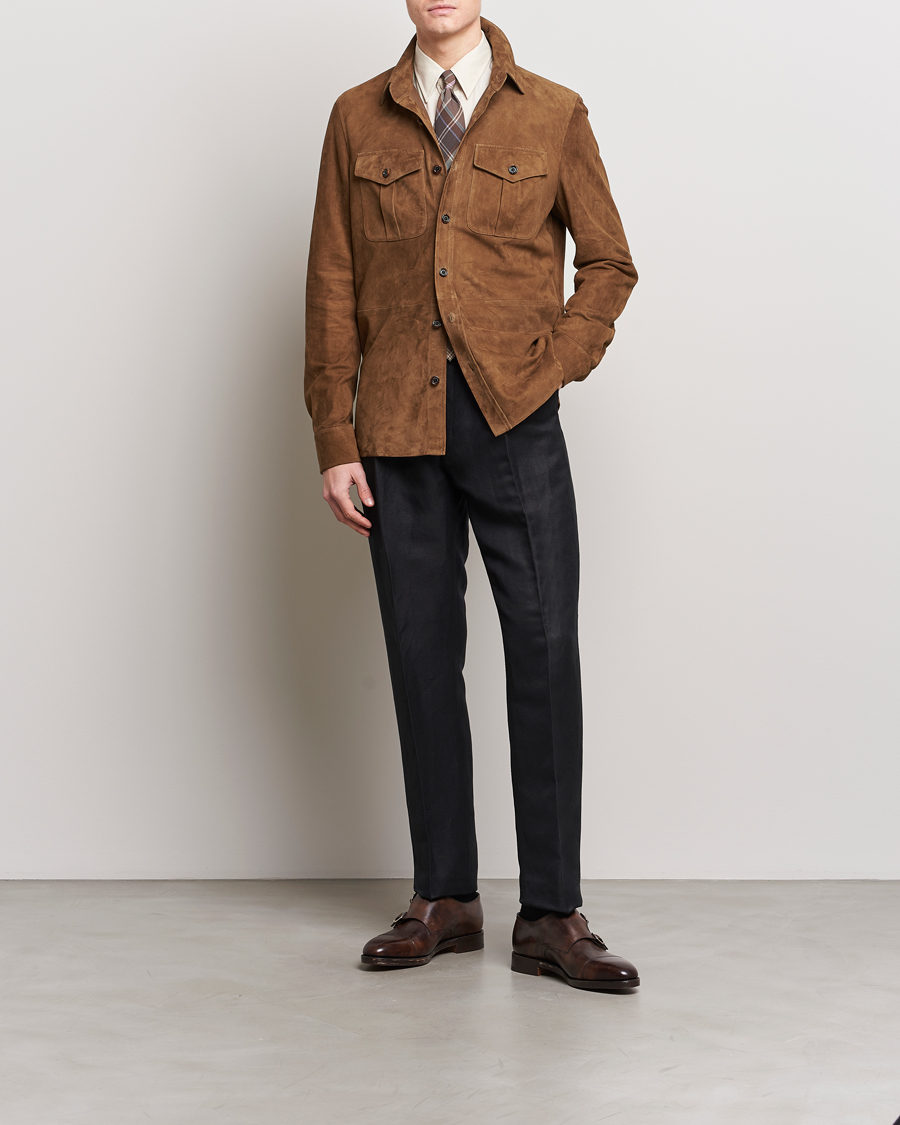 Herr | Jackor | Ralph Lauren Purple Label | Suede Shirt Jacket Dark Brown