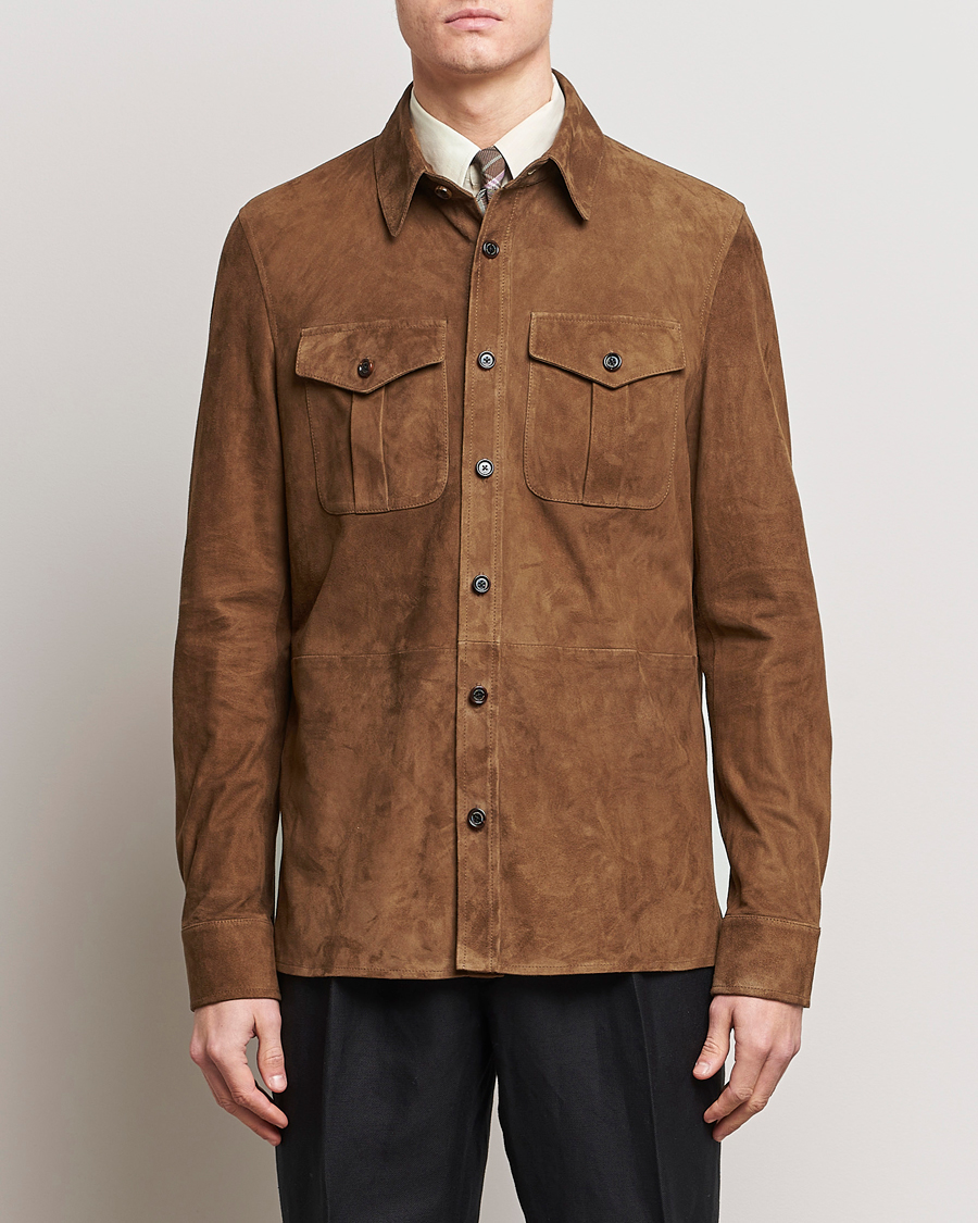 Herr | Dressade jackor | Ralph Lauren Purple Label | Suede Shirt Jacket Dark Brown