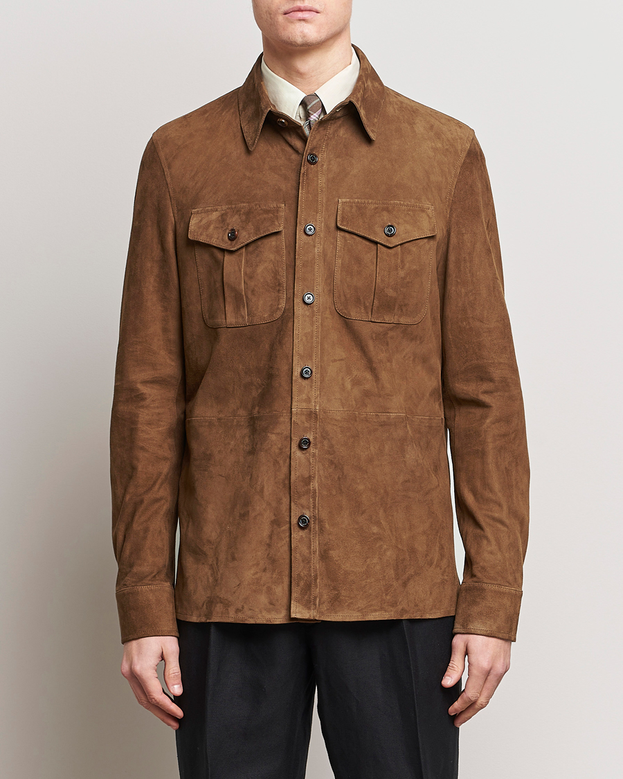 Herr | Vårjackor herr | Ralph Lauren Purple Label | Suede Shirt Jacket Dark Brown