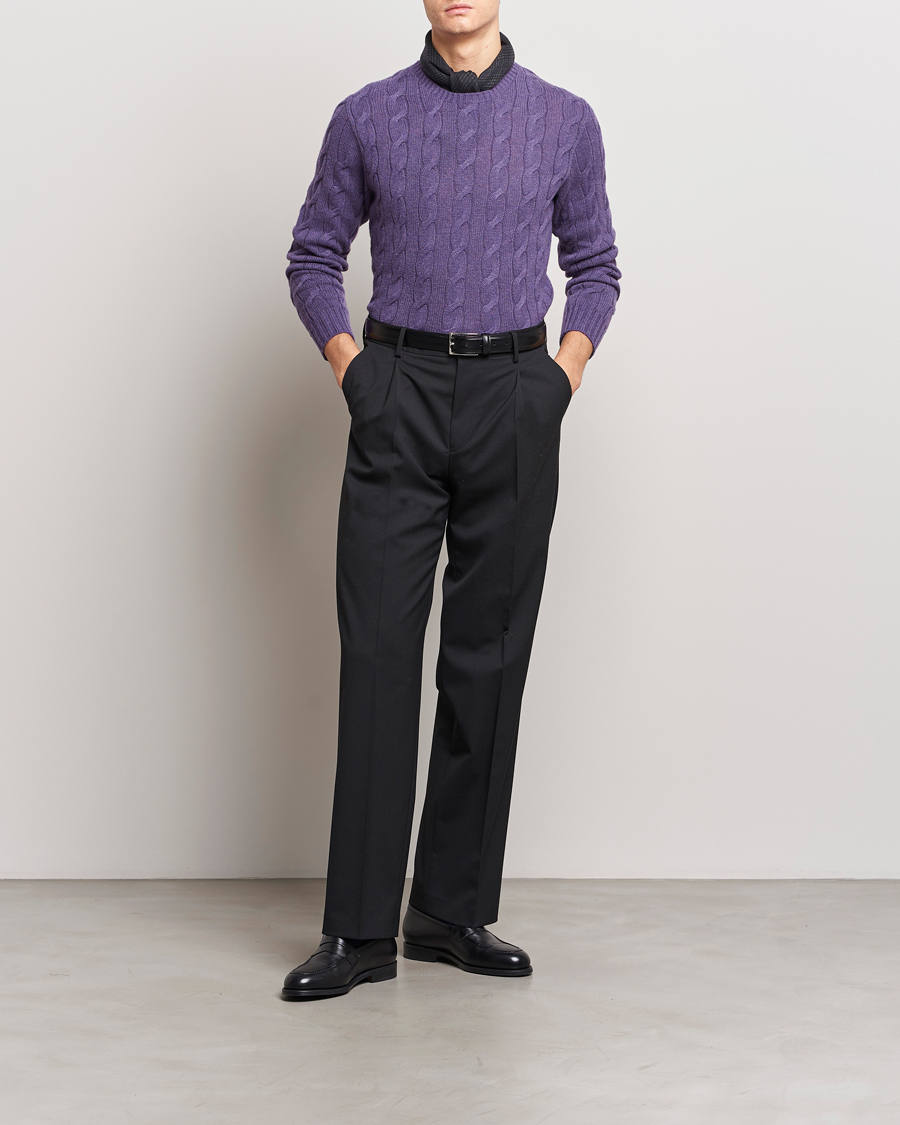Herr | Tröjor | Ralph Lauren Purple Label | Cashmere Cable Sweater Purple Melange