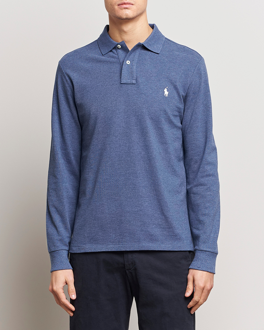 Herr | Långärmade pikéer | Polo Ralph Lauren | Custom Slim Fit Long Sleeve Polo Navy Heather 