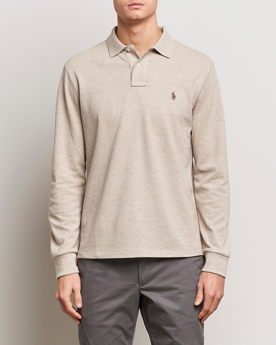 Herr | Tröjor | Polo Ralph Lauren | Custom Slim Fit Long Sleeve Polo Beige Heather
