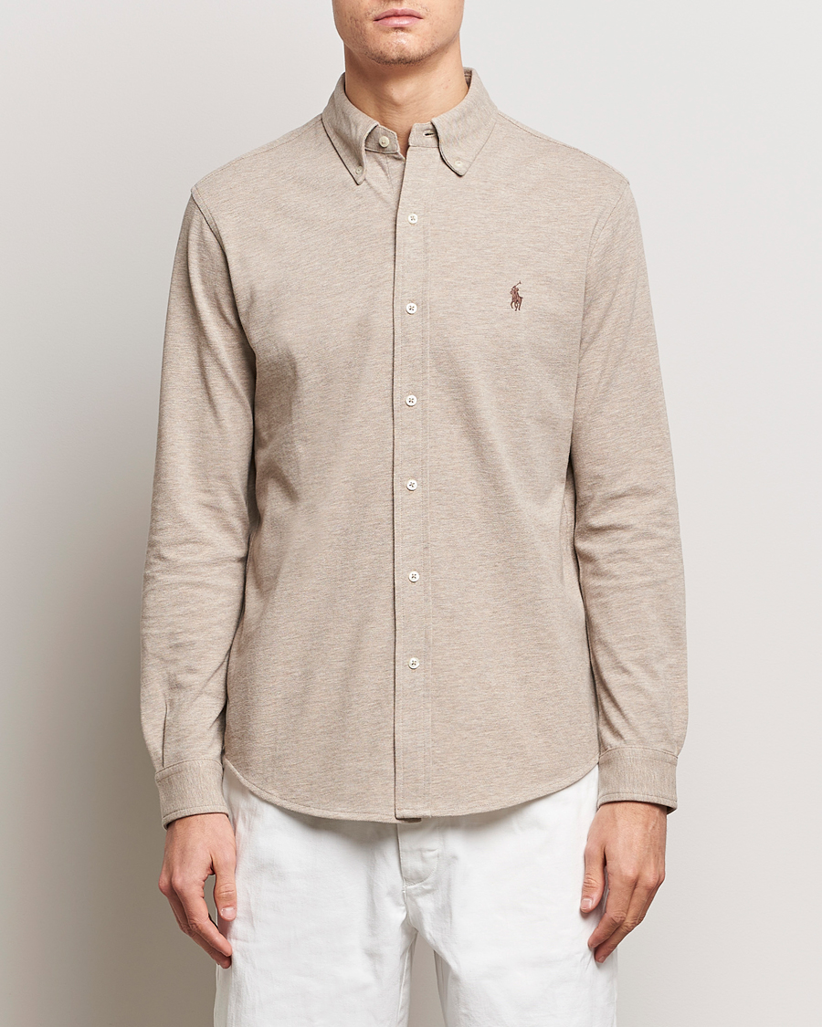 Herre | Pikéskjorter | Polo Ralph Lauren | Slim Fit Featherweight Mesh Shirt Beige Heather