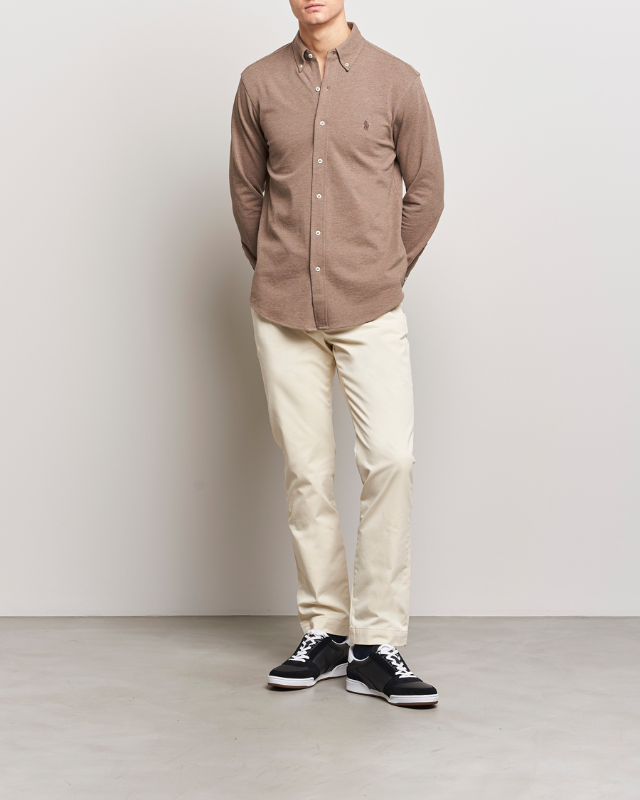 Herr | Skjortor | Polo Ralph Lauren | Slim Fit Featherweight Mesh Shirt Dark Taupe Heather