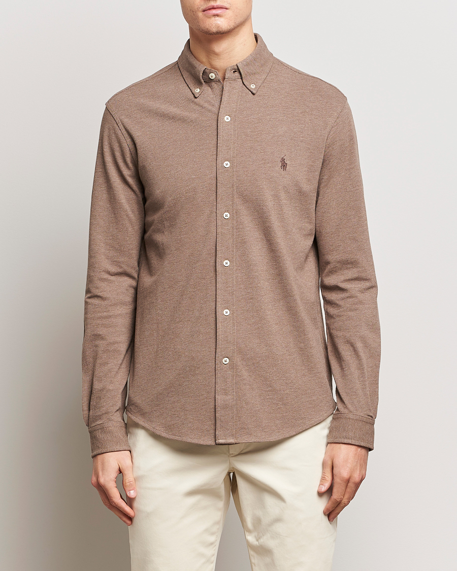 Herr | Pikéskjortor | Polo Ralph Lauren | Slim Fit Featherweight Mesh Shirt Dark Taupe Heather