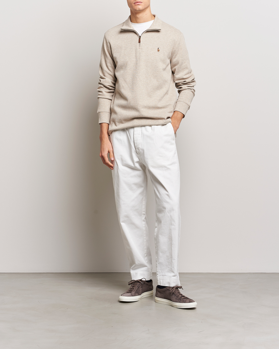Herr | Tröjor | Polo Ralph Lauren | Double Knit Jaquard Half Zip Sweater Beige Heather