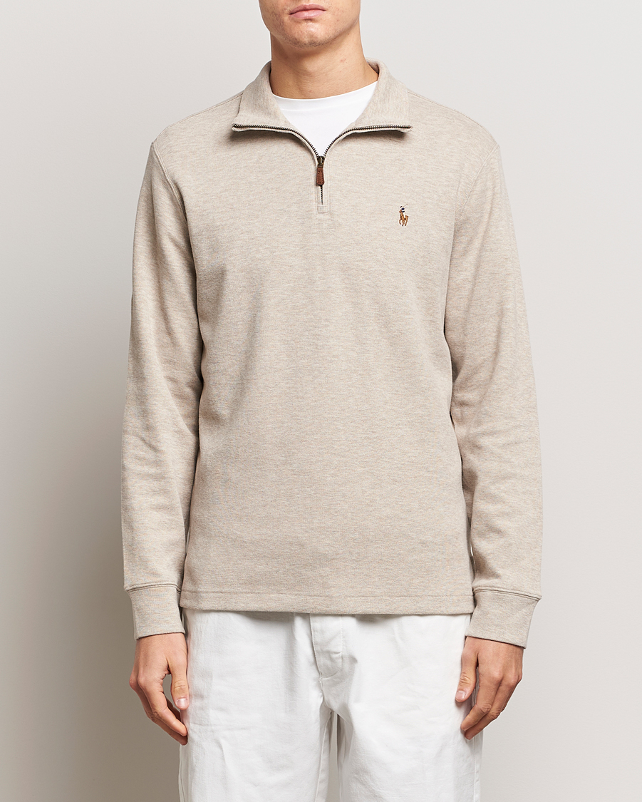 Herr | Tröjor | Polo Ralph Lauren | Double Knit Jaquard Half Zip Sweater Beige Heather