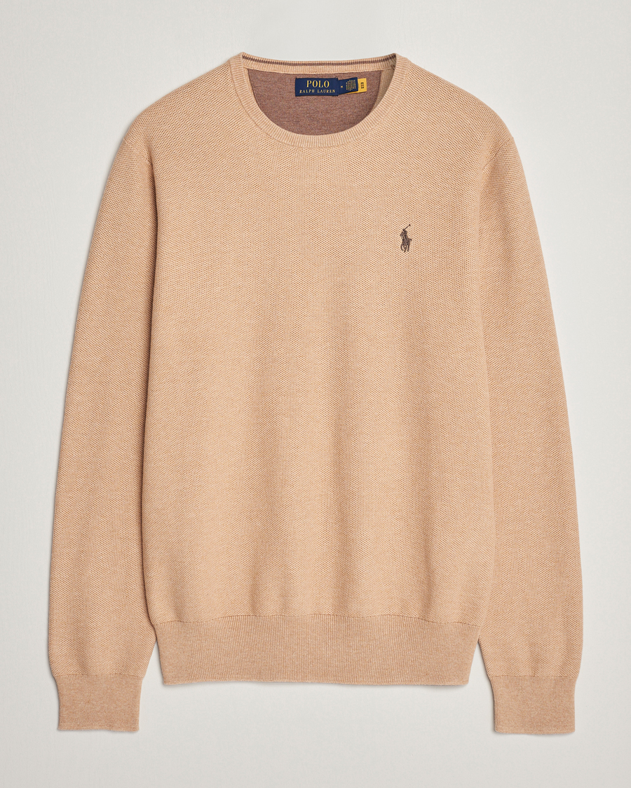 Herr | Tröjor | Polo Ralph Lauren | Textured Cotton Crew Neck Sweater Camel Melange