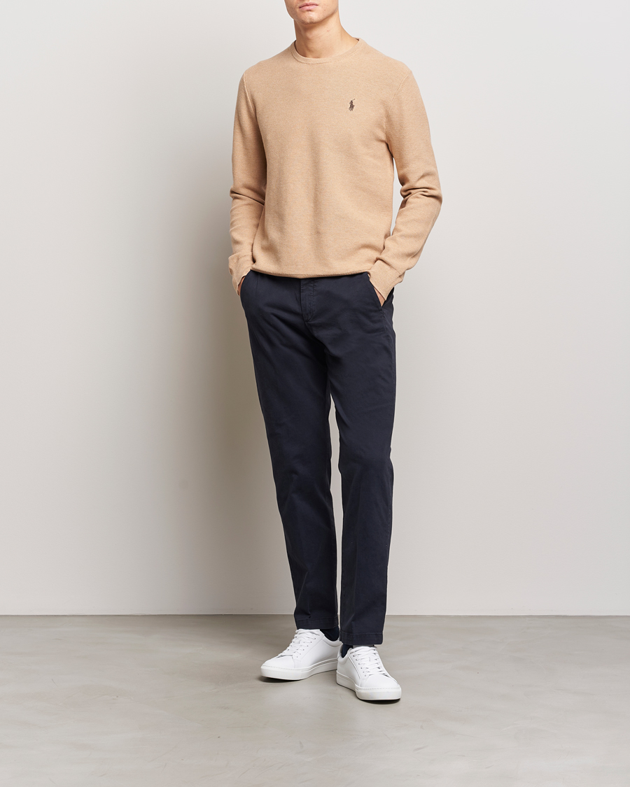 Herr | Tröjor | Polo Ralph Lauren | Textured Cotton Crew Neck Sweater Camel Melange