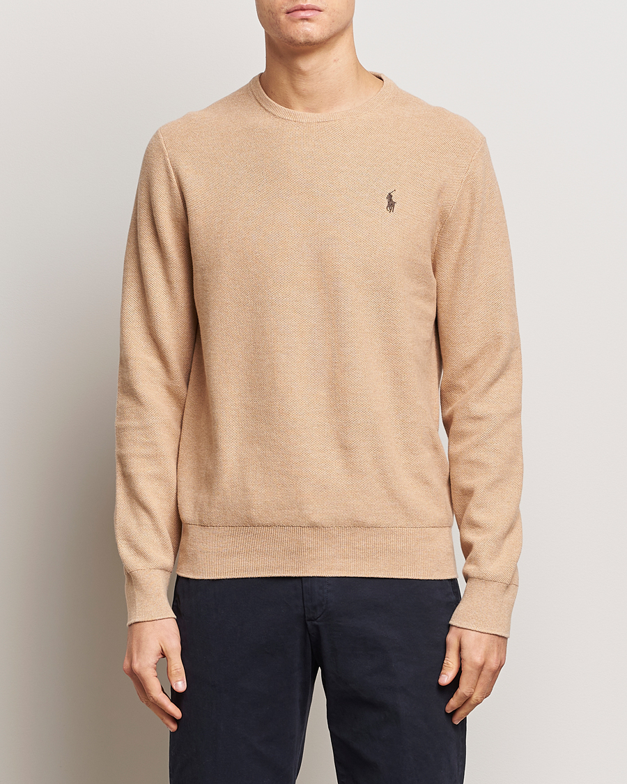 Herr | Stickade tröjor | Polo Ralph Lauren | Textured Cotton Crew Neck Sweater Camel Melange
