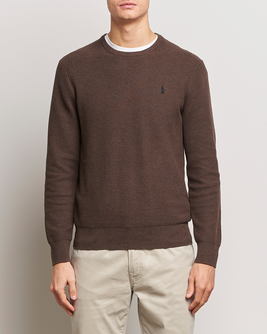 Herr | Stickade tröjor | Polo Ralph Lauren | Textured Cotton Crew Neck Sweater Spa Brown Heather
