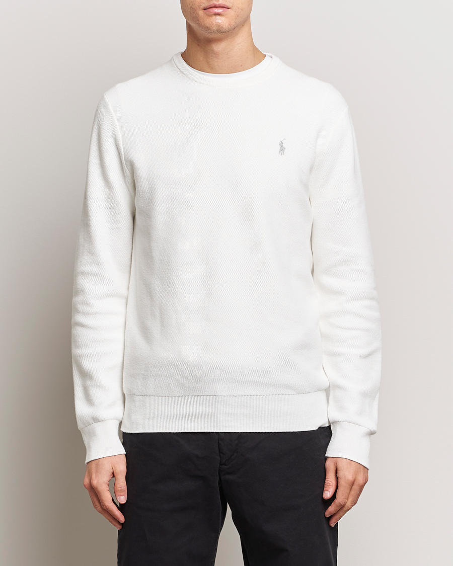Herr | Stickade tröjor | Polo Ralph Lauren | Textured Cotton Crew Neck Sweater Deckwash White