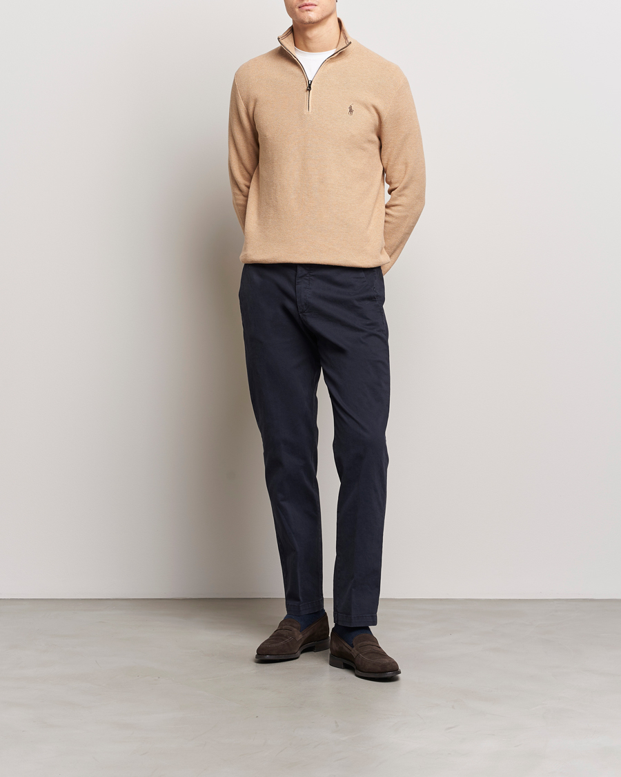 Herr | Tröjor | Polo Ralph Lauren | Half Zip Cotton Pullover Camel Melange
