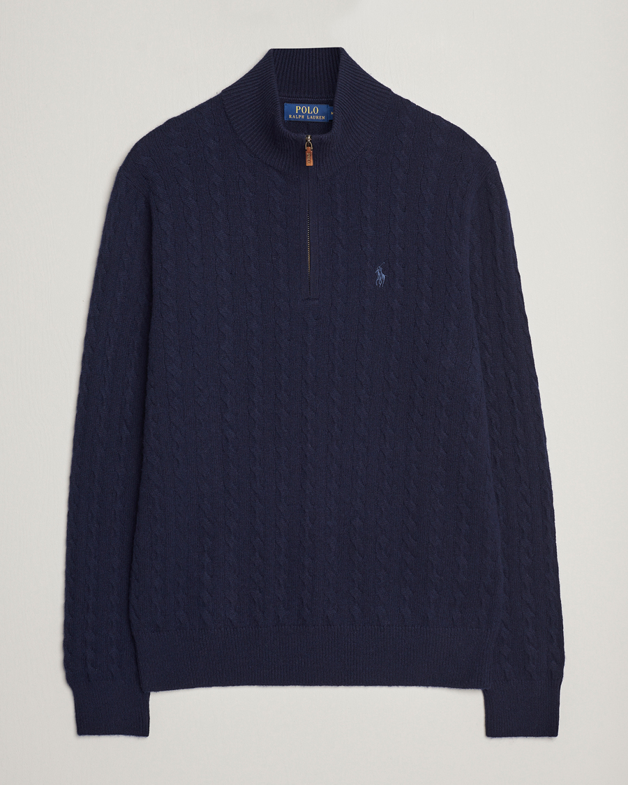 Herr | Tröjor | Polo Ralph Lauren | Wool/Cotton Cable Half-Zip Hunter Navy