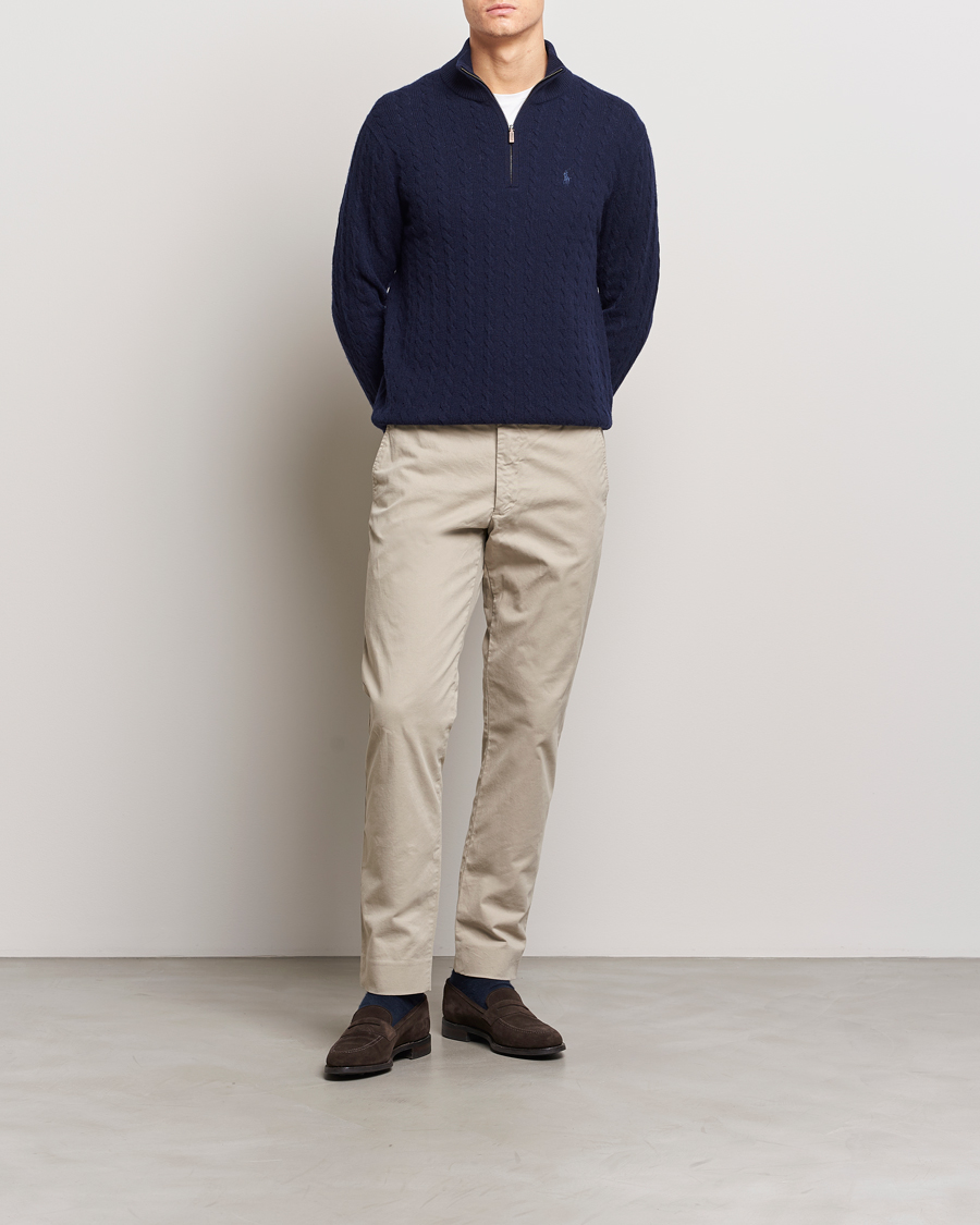 Herr | Tröjor | Polo Ralph Lauren | Wool/Cotton Cable Half-Zip Hunter Navy