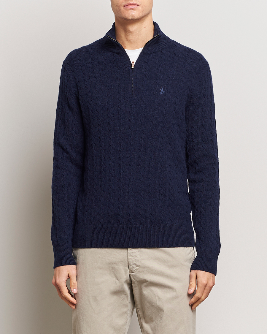 Herr | Tröjor | Polo Ralph Lauren | Wool/Cotton Cable Half-Zip Hunter Navy