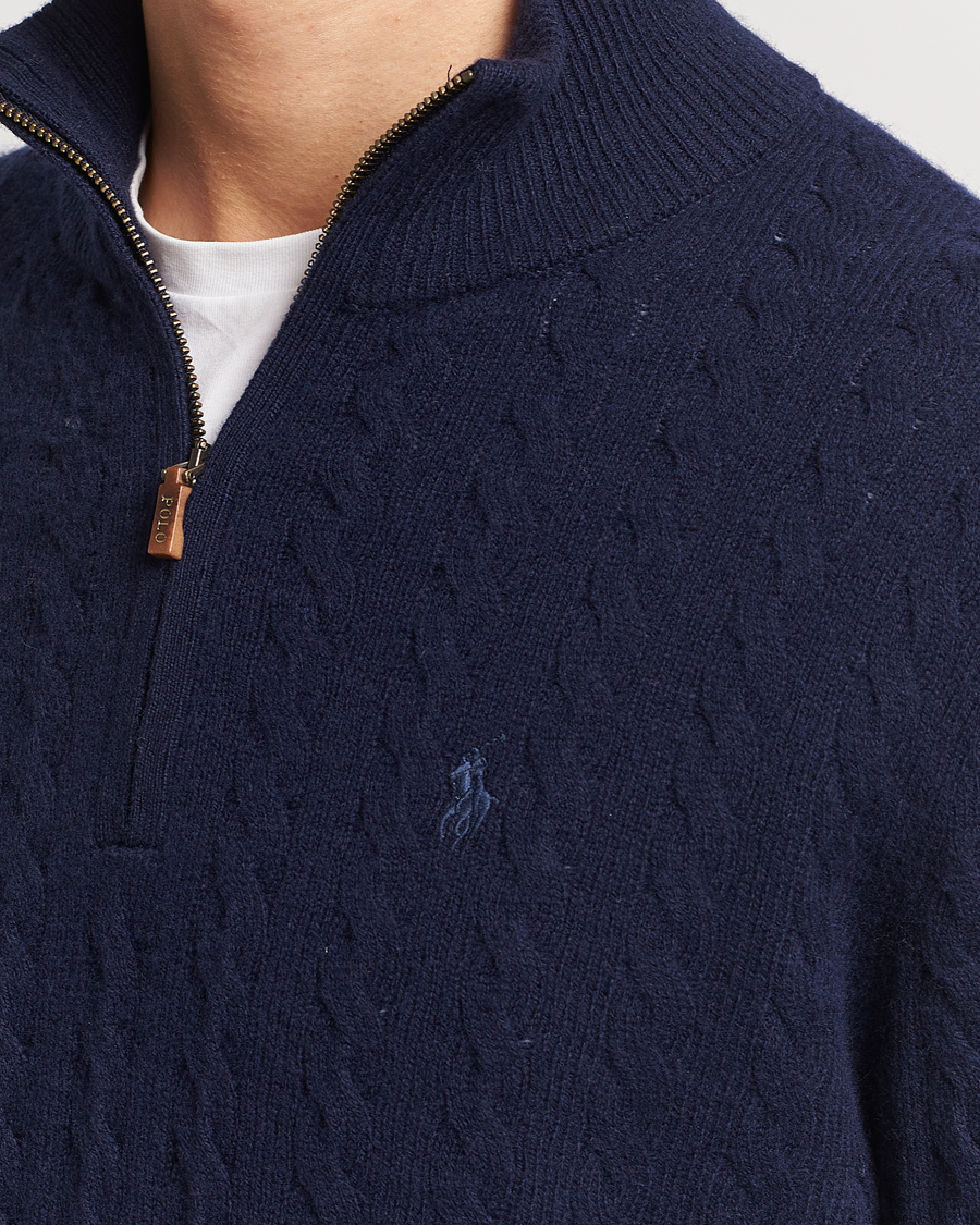 Herr | Tröjor | Polo Ralph Lauren | Wool/Cotton Cable Half-Zip Hunter Navy