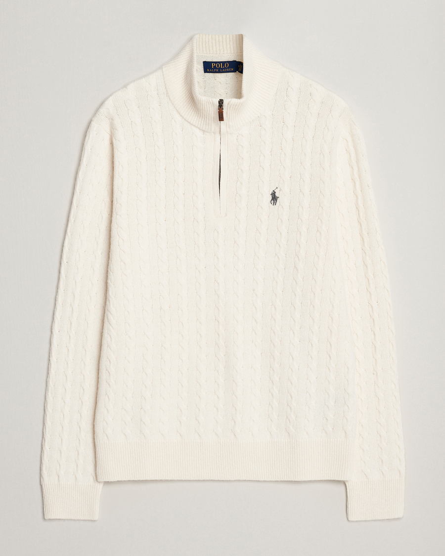 Herr | Tröjor | Polo Ralph Lauren | Wool/Cotton Cable Half-Zip Andover Cream
