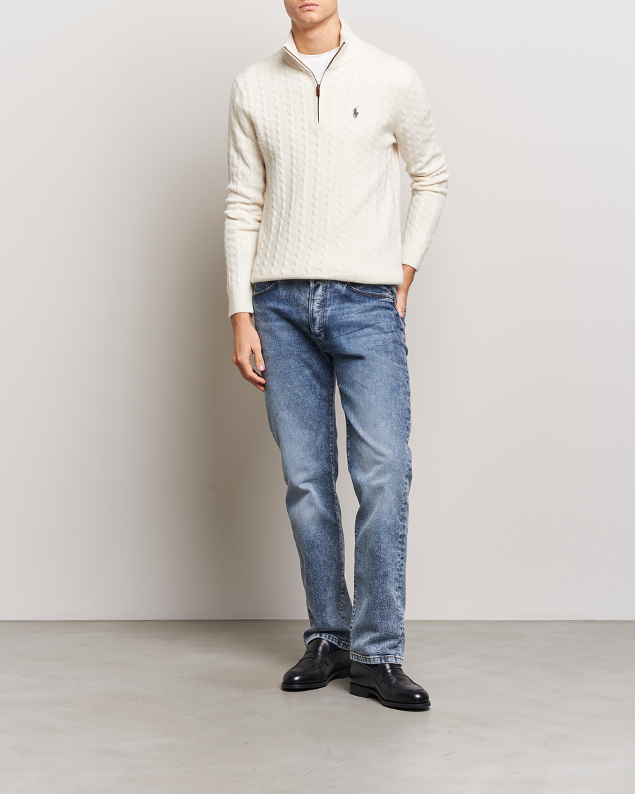 Herr | Tröjor | Polo Ralph Lauren | Wool/Cotton Cable Half-Zip Andover Cream
