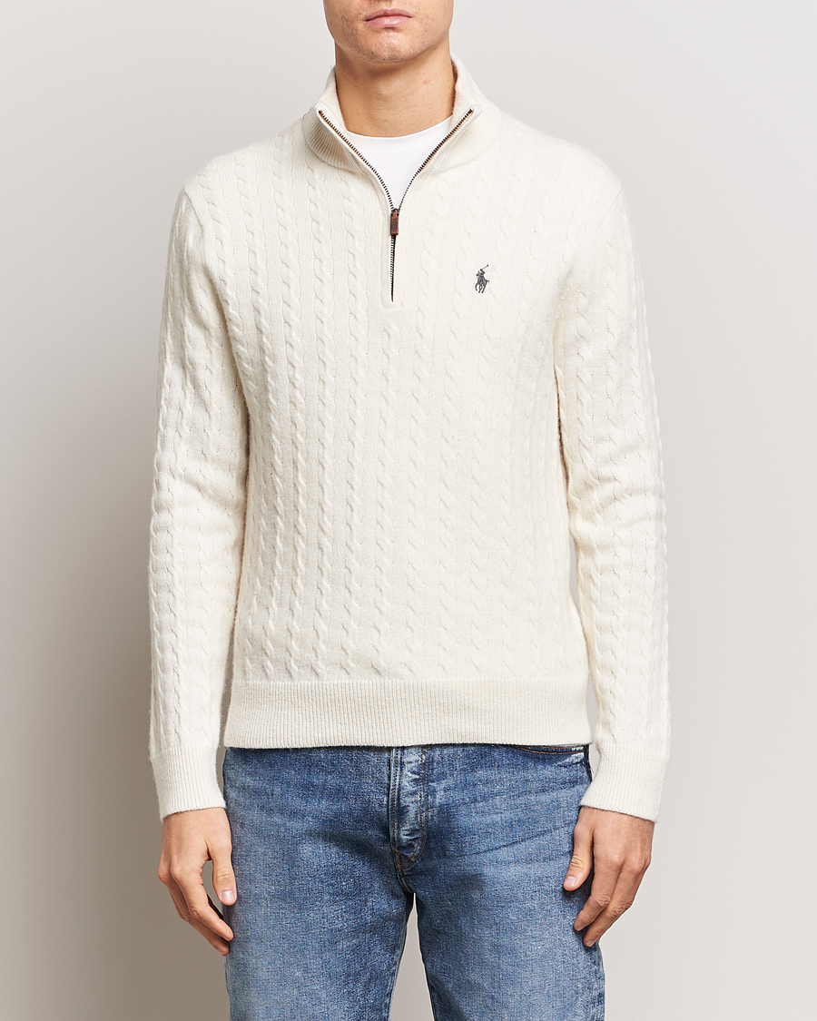 Herr | Tröjor | Polo Ralph Lauren | Wool/Cotton Cable Half-Zip Andover Cream