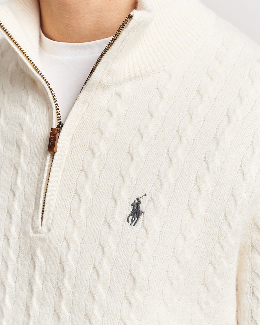 Herr | Tröjor | Polo Ralph Lauren | Wool/Cotton Cable Half-Zip Andover Cream