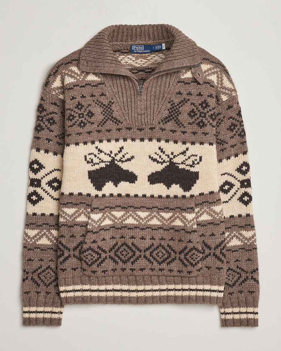 Herr | Tröjor | Polo Ralph Lauren | Wool Knitted Half-Zip Sweater Medium Brown
