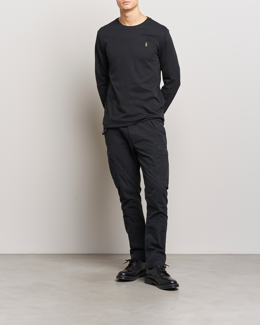 Herr | T-Shirts | Polo Ralph Lauren | Luxury Pima Cotton Long Sleeve T-Shirt Black
