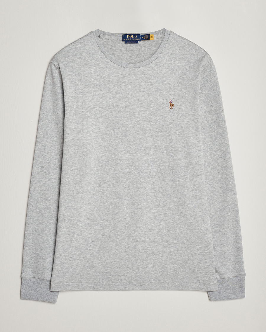 Herr | T-Shirts | Polo Ralph Lauren | Luxury Pima Cotton Long Sleeve T-Shirt Light Grey